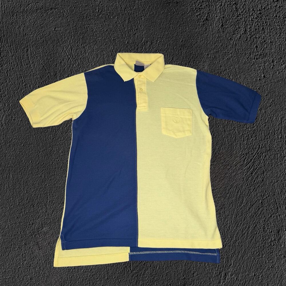 Vintage 90s Colorblock navy/yellow split sew polo